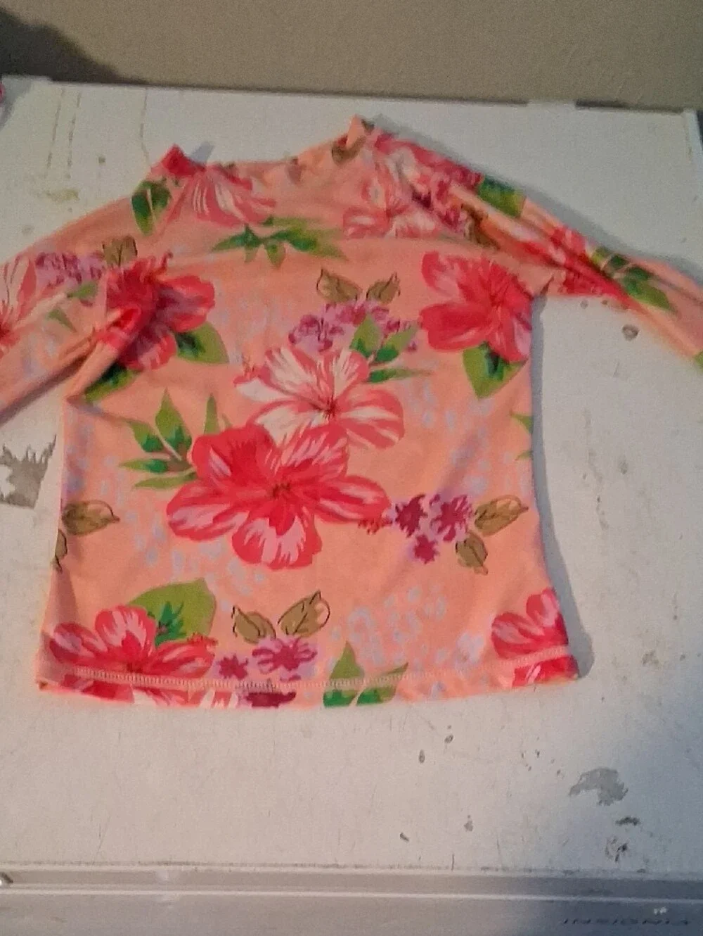 Floral Long-Sleeve Rashguard Swim Top Pink 4XL w/ MEASUREMENTS
